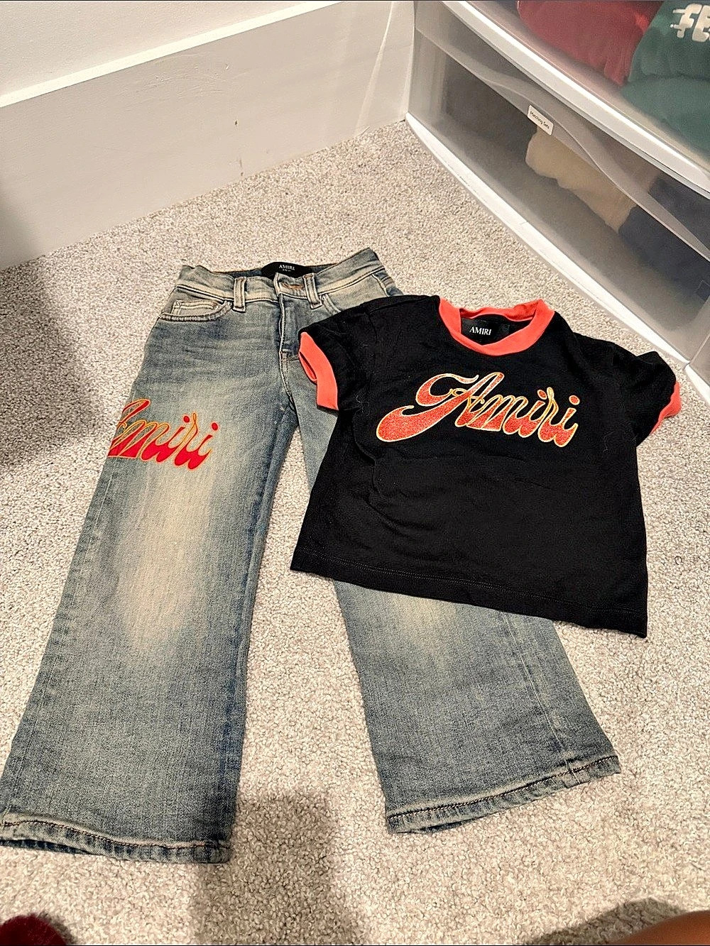 AMIRI Kids logo set Boys 4y pants Logo T-Shirt & Jeans Set Like New